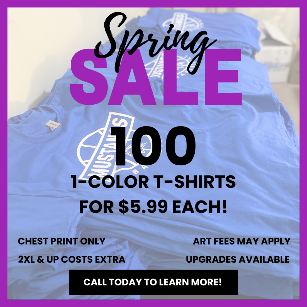 Imperial Custom Printing Spring Deal. 100 custom t-shirts for $5.99 each.